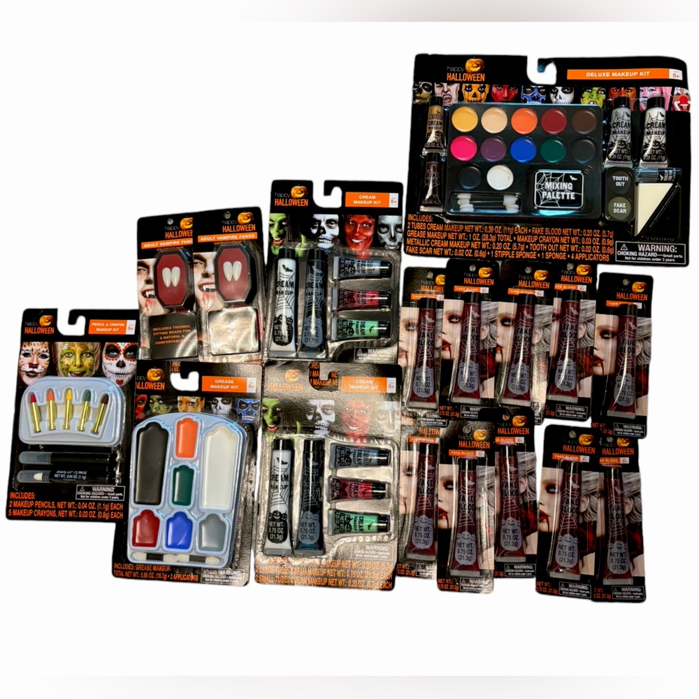 Halloween Makeup Bundle 17 pieces includes Fake Blood and Vampire Fangs
